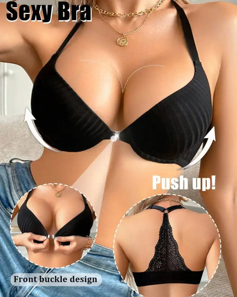 Women’s Lace Jelly Bralette – Front Closure, Wireless, Seamless & Padded