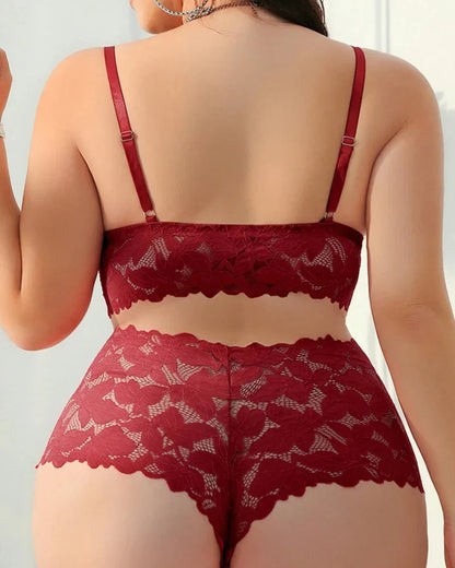 Plus Size Lace Lingerie Set  2-Piece Sexy Sleepwear