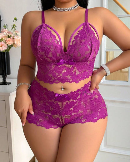 Plus Size Lace Lingerie Set  2-Piece Sexy Sleepwear