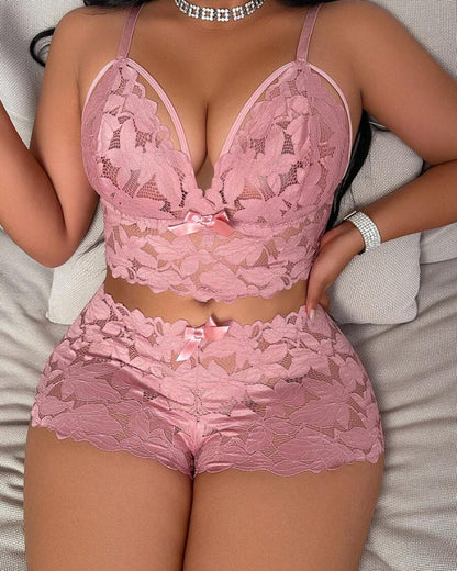 Plus Size Lace Lingerie Set  2-Piece Sexy Sleepwear