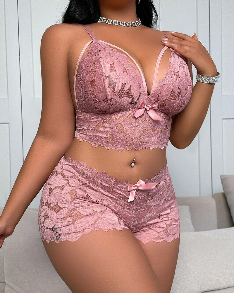 Plus Size Lace Lingerie Set  2-Piece Sexy Sleepwear