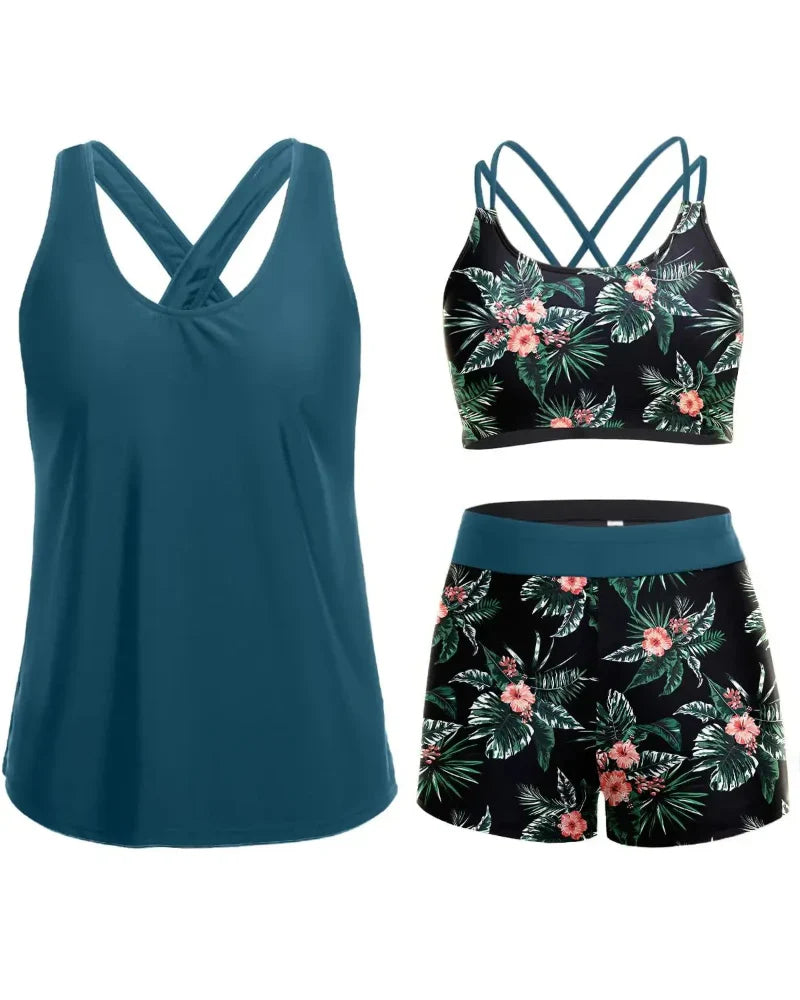 3-Piece Tummy Control Tankini Swimwear