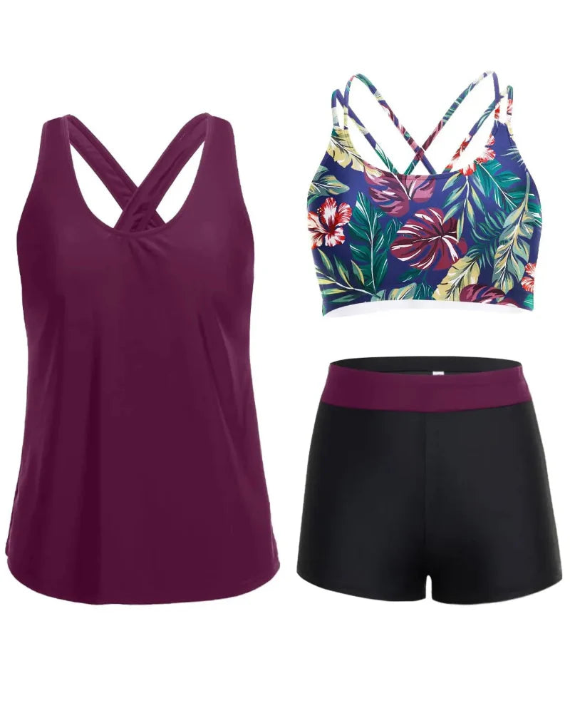 3-Piece Tummy Control Tankini Swimwear