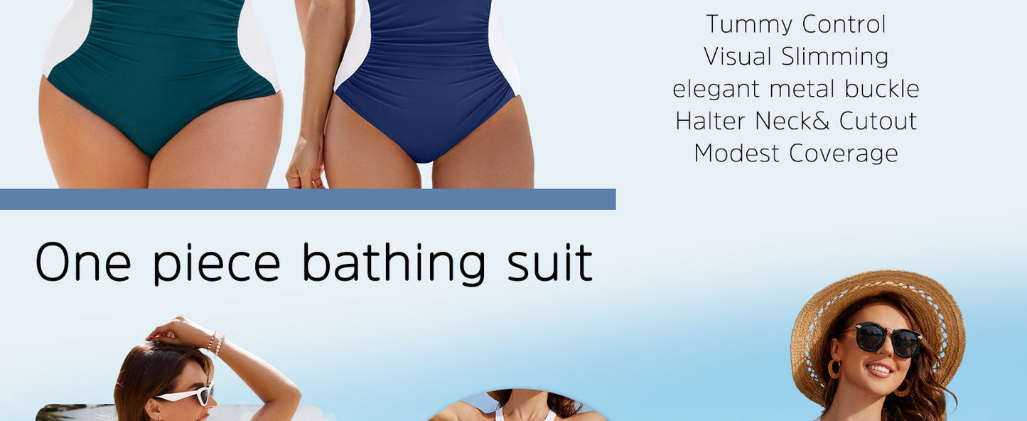 Full Coverage Retro Color Block Swimwear