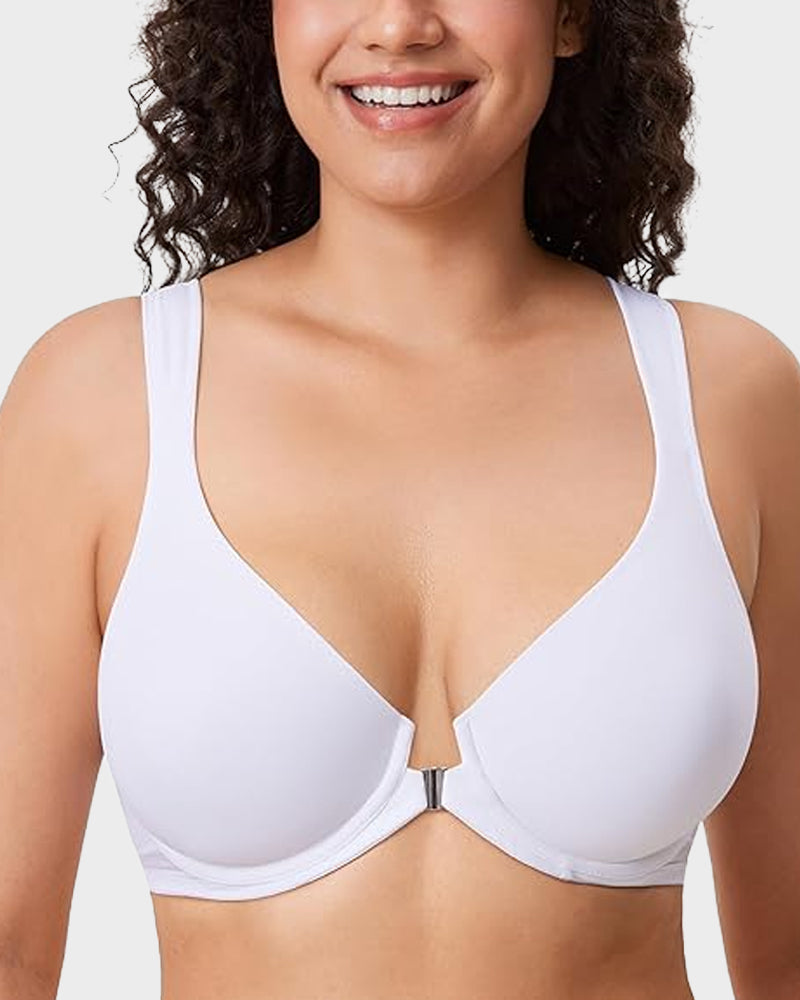 Front Closure Underwire Unlined Back Support Plunge Bra 2.0