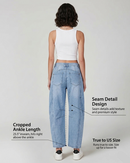 Women's High Waisted Wide Leg Baggy Cropped Barrel Jeans Plus Size