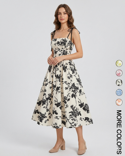 Curvy Floral Print Tie Shoulder Midi Cami Dress