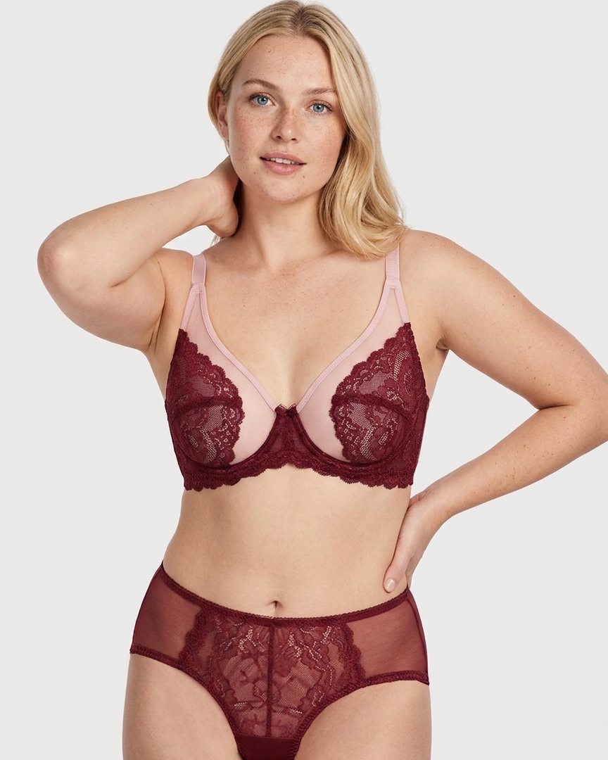 Sheer Floral Lace Support Bra Set