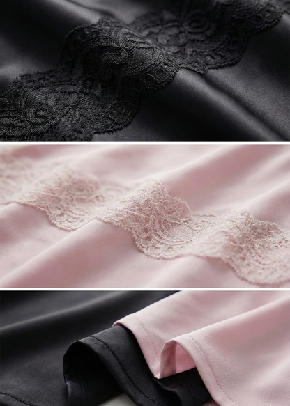 Elegant Lace Trim Slit Sleep Dress with Bow Accent