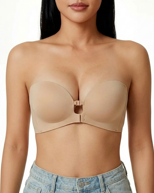 Front Closure Strapless Wireless Support Bra