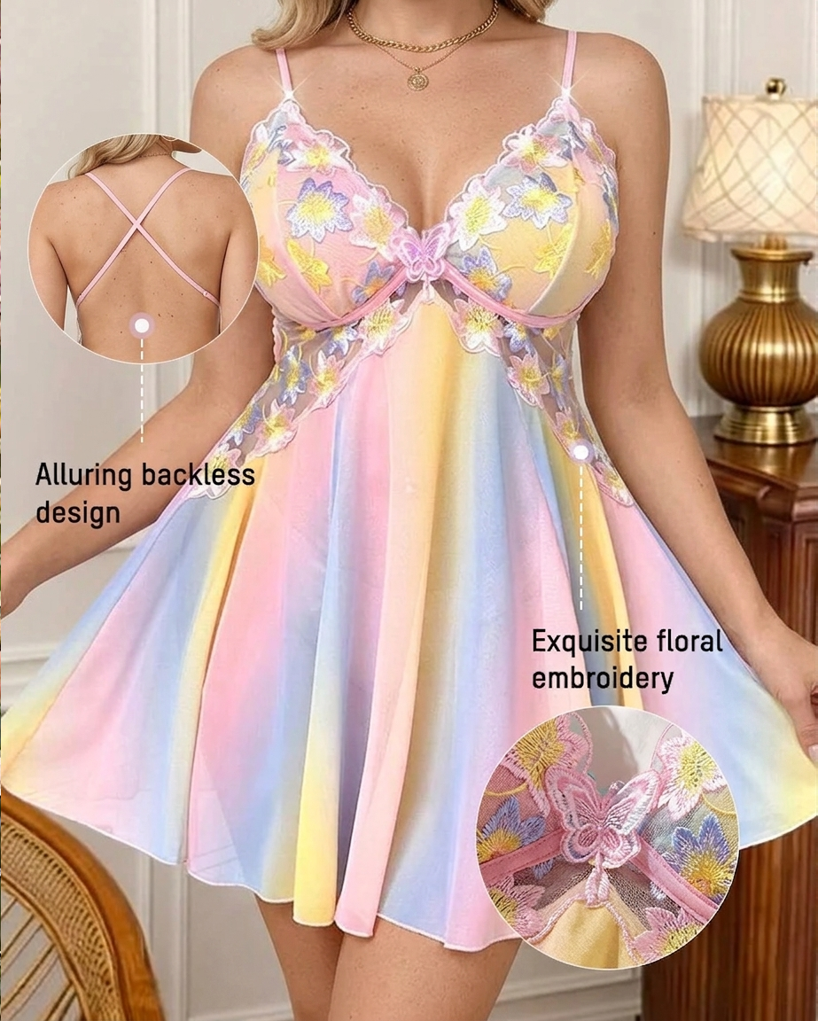 Rainbow Ombre Floral Lace Sleep Dress