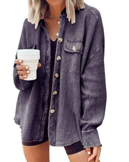 Women's Loose Fit Batwing Sleeve Waffle Knit Tops