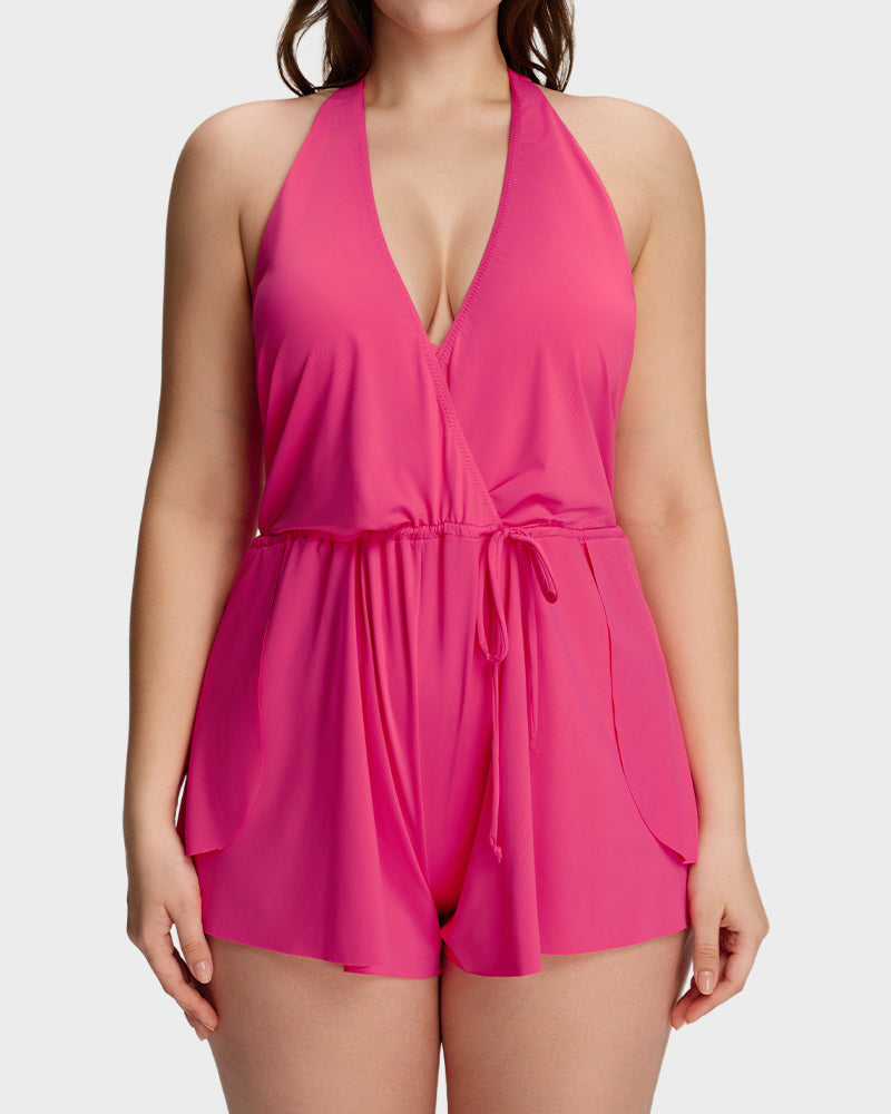 Halter V-Neck Tummy Control Swim Romper