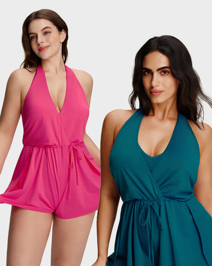 Halter V-Neck Tummy Control Swim Romper