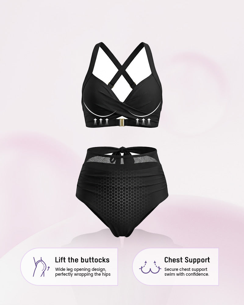 High-Waisted Tummy Control Mesh Bikini Set