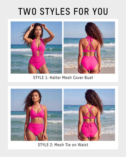 High-Waisted Tummy Control Mesh Bikini Set