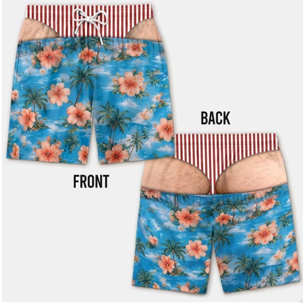Men's Quick Dry Printed Swim Trunks with Pockets and Drawstring