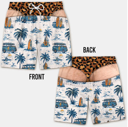 Men's Quick Dry Printed Swim Trunks with Pockets and Drawstring