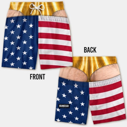 Men's Quick Dry Printed Swim Trunks with Pockets and Drawstring