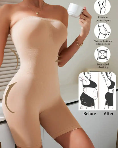 '+$5 BOGO FREE!🔥Strapless Tummy Control Shapewear Bodysuit - Mid-Thigh Coverage