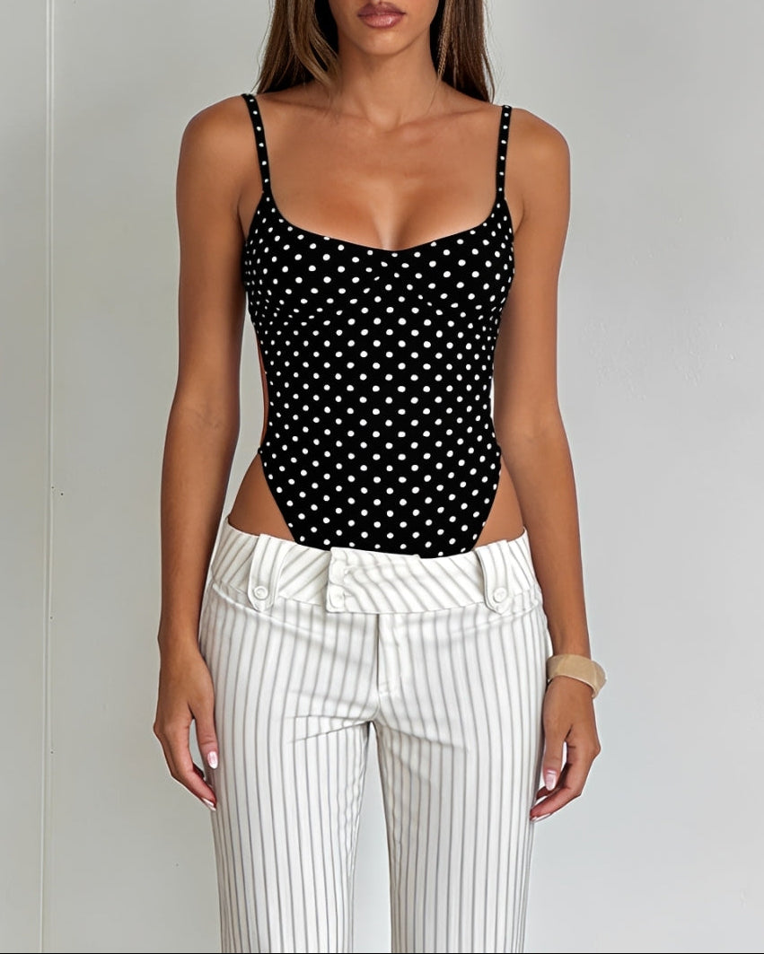 Polka Dot Cutout Backless Thong Bodysuit