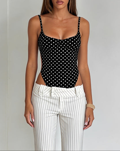 Polka Dot Cutout Backless Thong Bodysuit