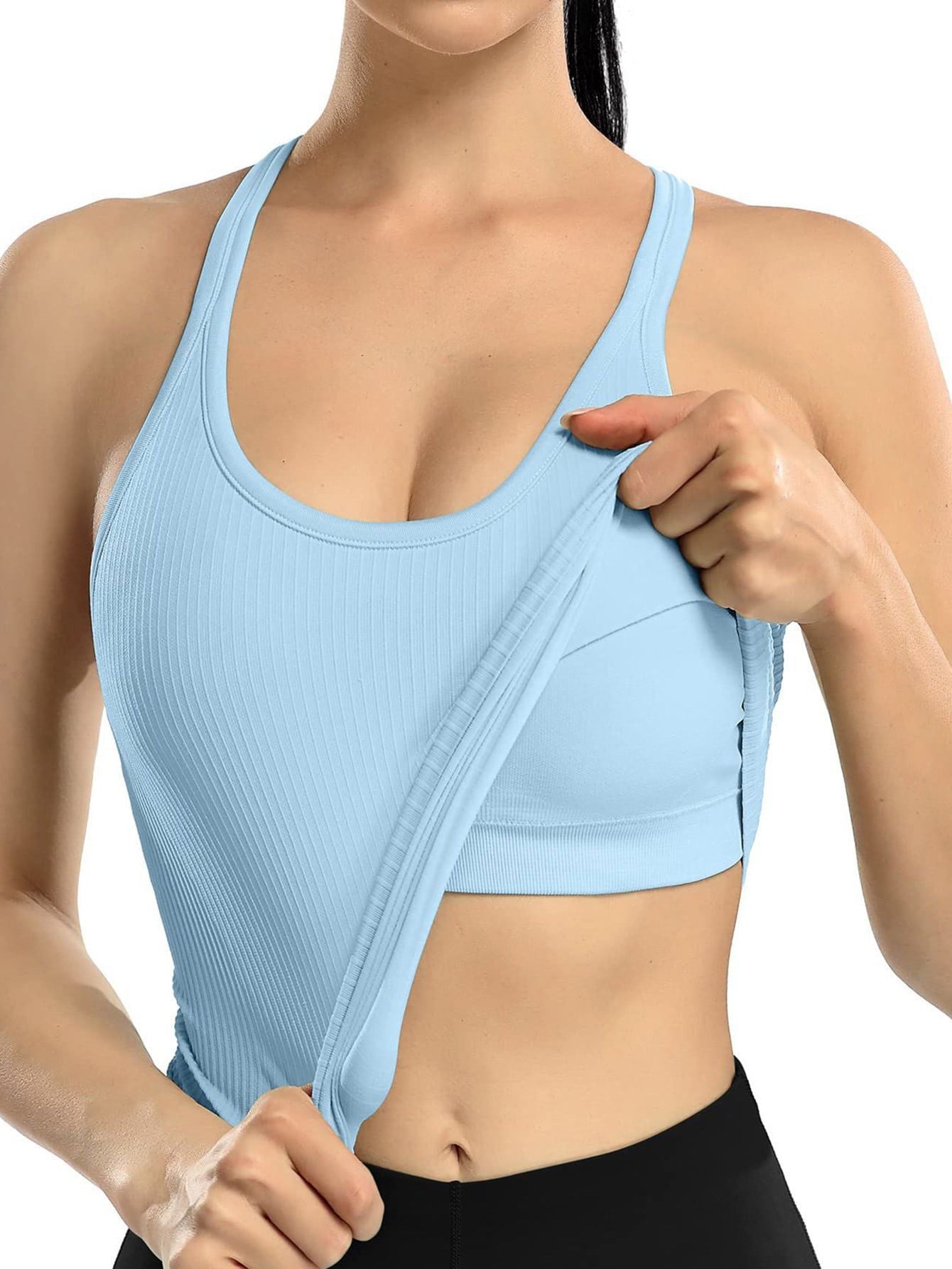 Ribbed Workout Tank Top with Built-In Bra