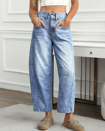 Women's High Waisted Wide Leg Baggy Cropped Barrel Jeans Plus Size