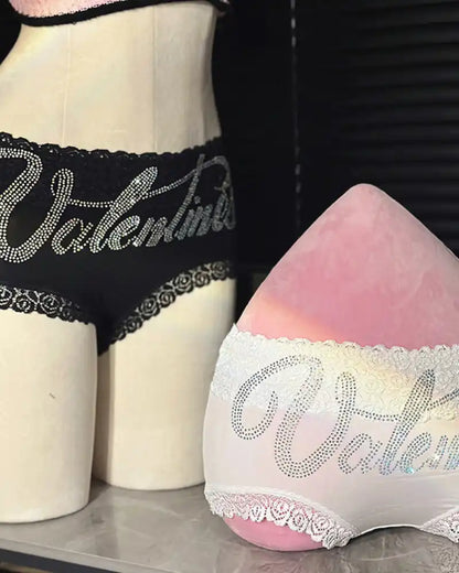 Rhinestone Lace High Waist Seamless Women's Panties