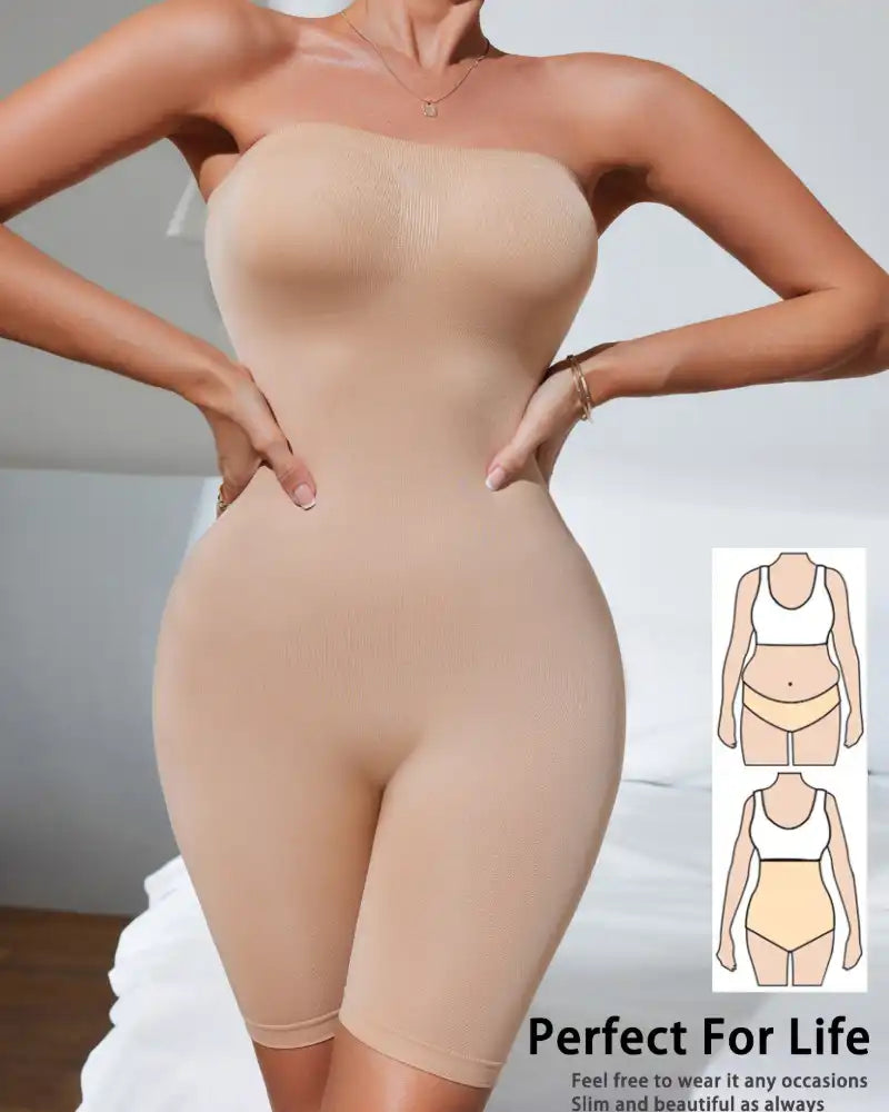 '+$5 BOGO FREE!🔥Strapless Tummy Control Shapewear Bodysuit - Mid-Thigh Coverage