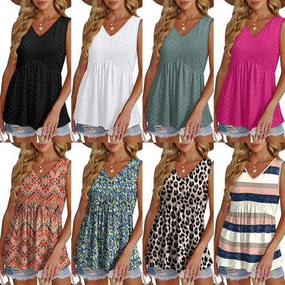 Women's V-Neck Babydoll Tank Tops - Flowy Sleeveless Summer Blouse