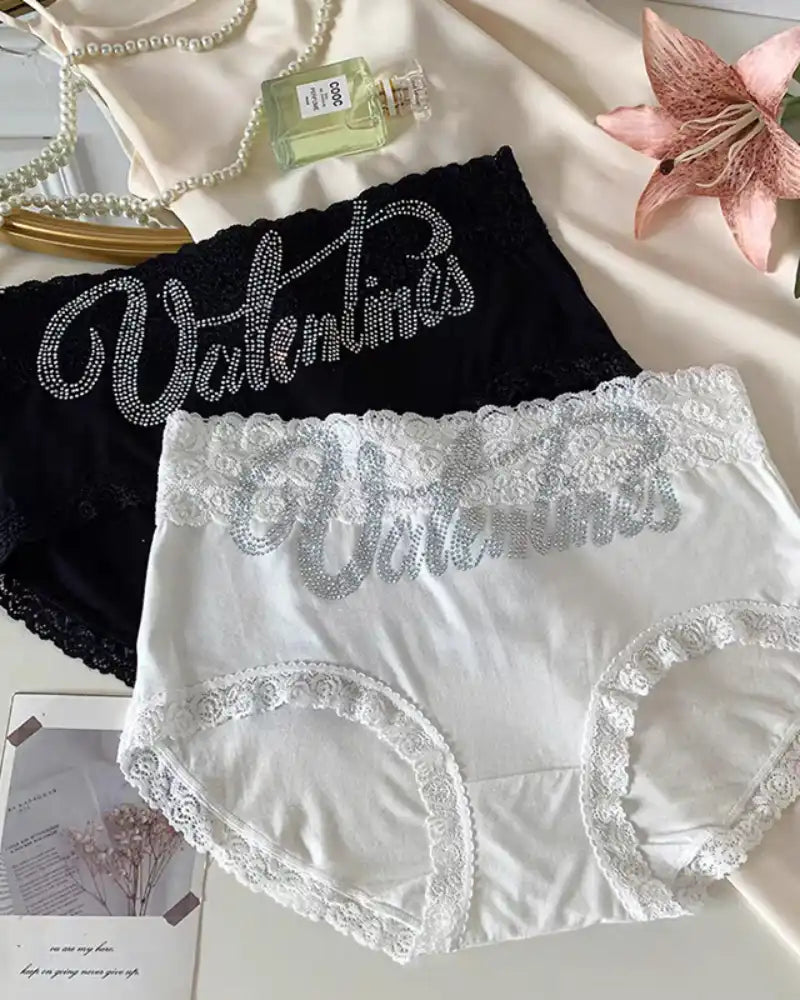 Rhinestone Lace High Waist Seamless Women's Panties