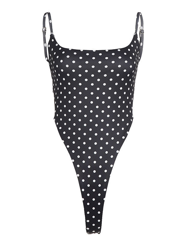 Polka Dot Cutout Backless Thong Bodysuit