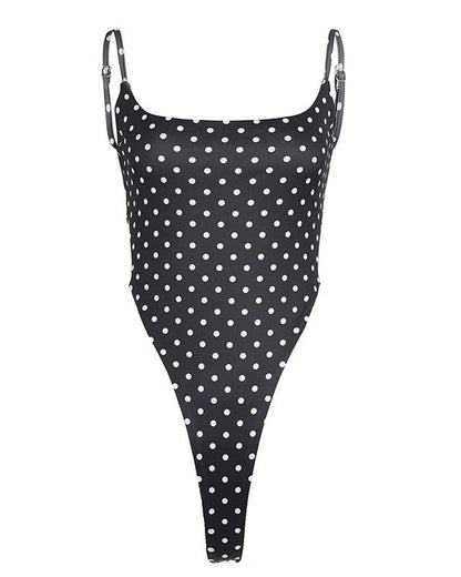 Polka Dot Cutout Backless Thong Bodysuit