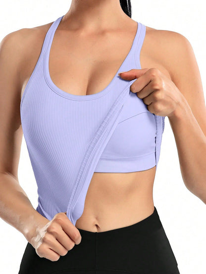 Ribbed Workout Tank Top with Built-In Bra