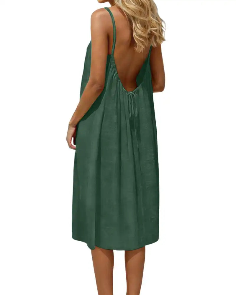 Knee-Length Solid Color Backless Cami Dress