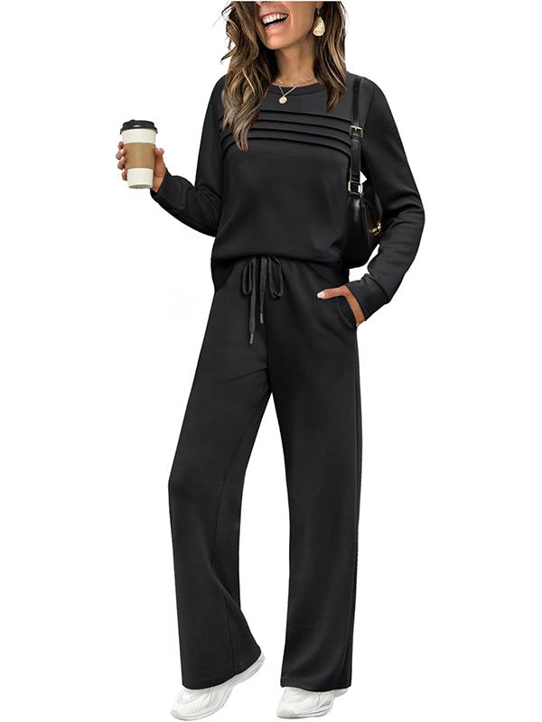 Women's Crew Neck Top & Drawstring Pants Set