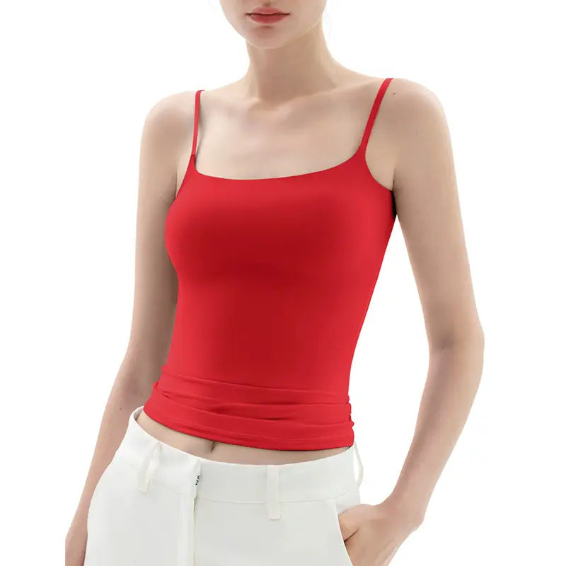 Women's Double Layer Spaghetti Strap Tank Top - Soft Stretchy Cami
