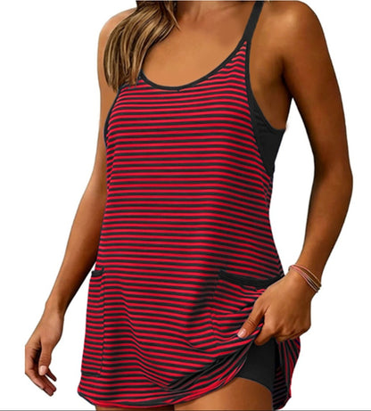 Women's Summer Striped Mini Dress with Built-in Shorts