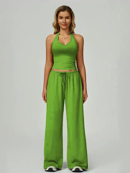 Women's Summer V Neck Top & Wide Leg Pants Set