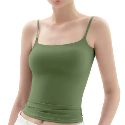 Women's Double Layer Spaghetti Strap Tank Top - Soft Stretchy Cami