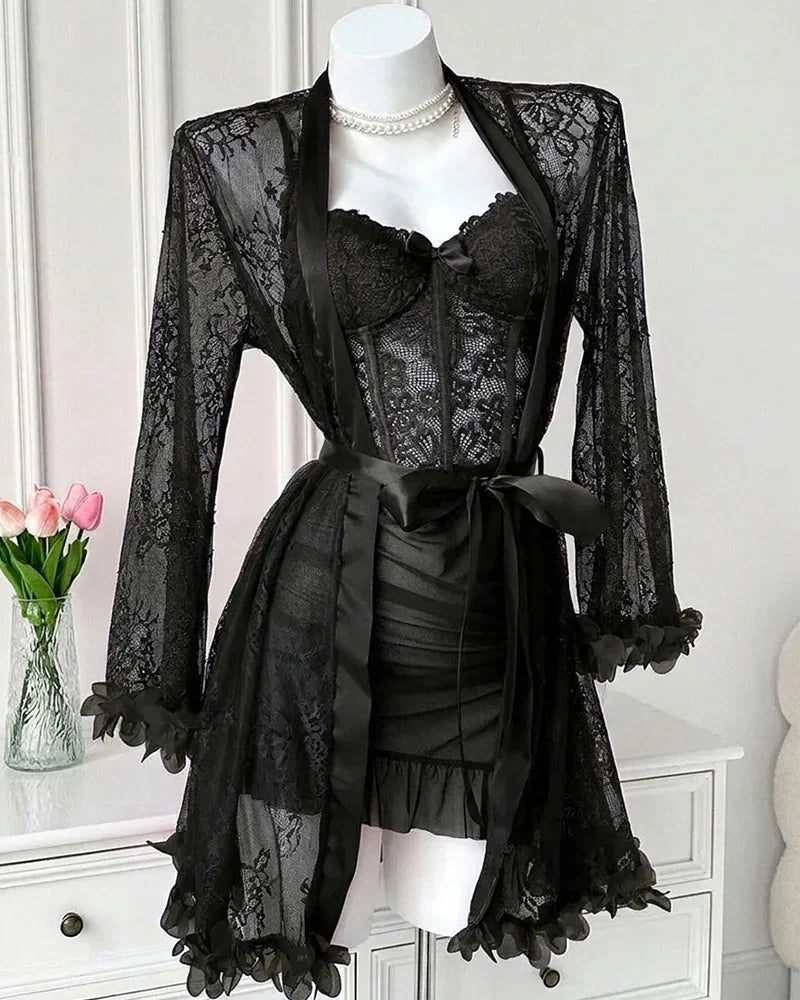 Sexy Lace Bustier Nightgown Set