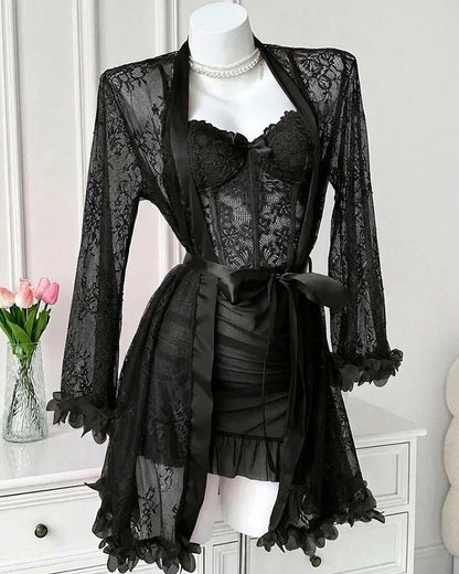 Sexy Lace Bustier Nightgown Set