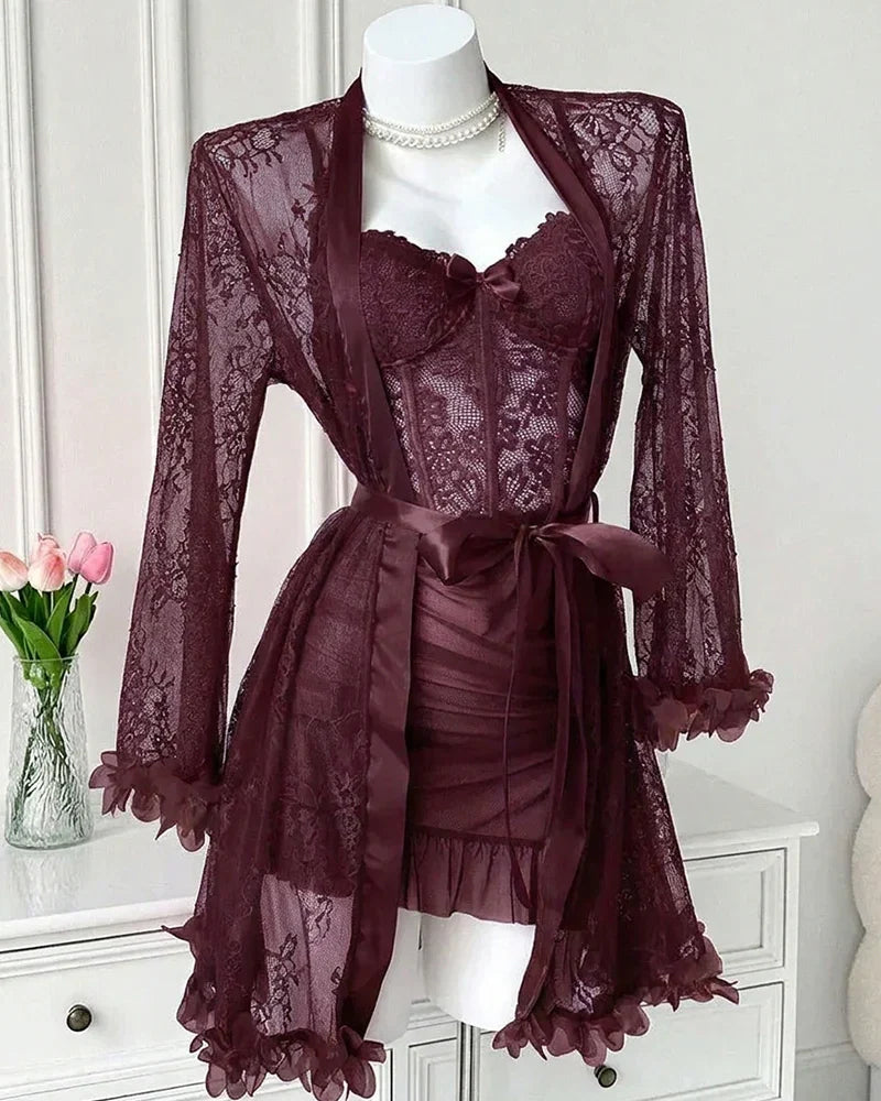 Sexy Lace Bustier Nightgown Set
