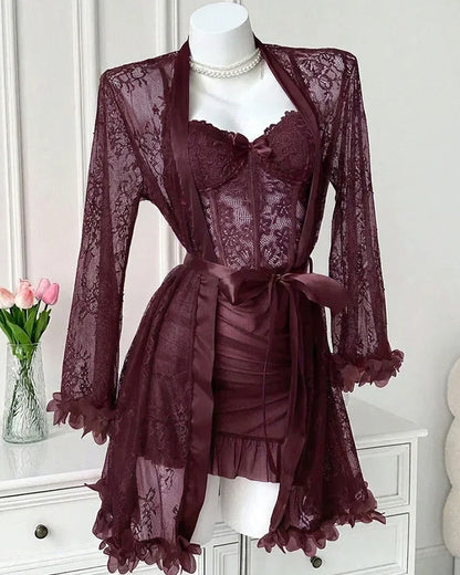 Sexy Lace Bustier Nightgown Set