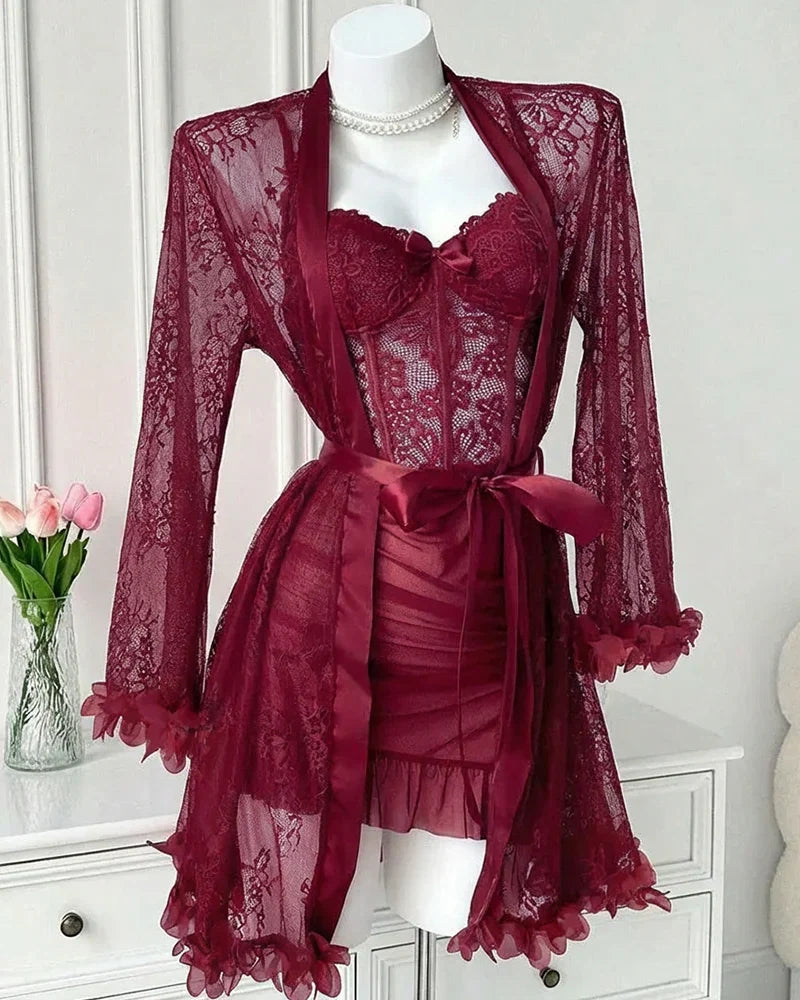 Sexy Lace Bustier Nightgown Set
