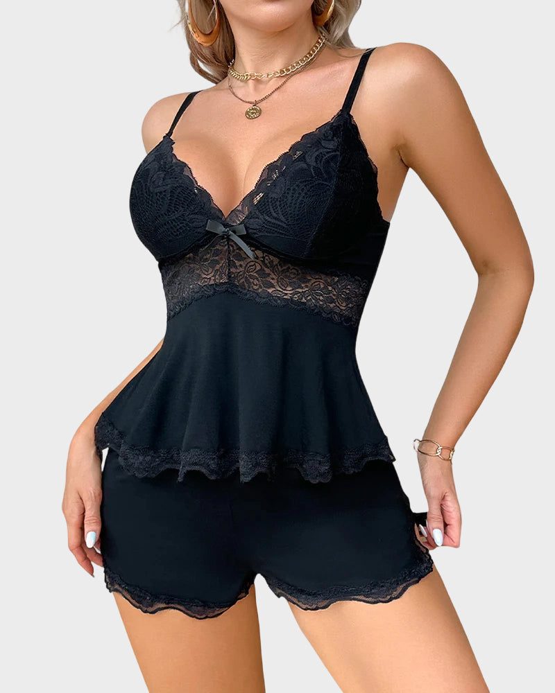 Lace-Trim Flowy Nightwear Cami & Shorts