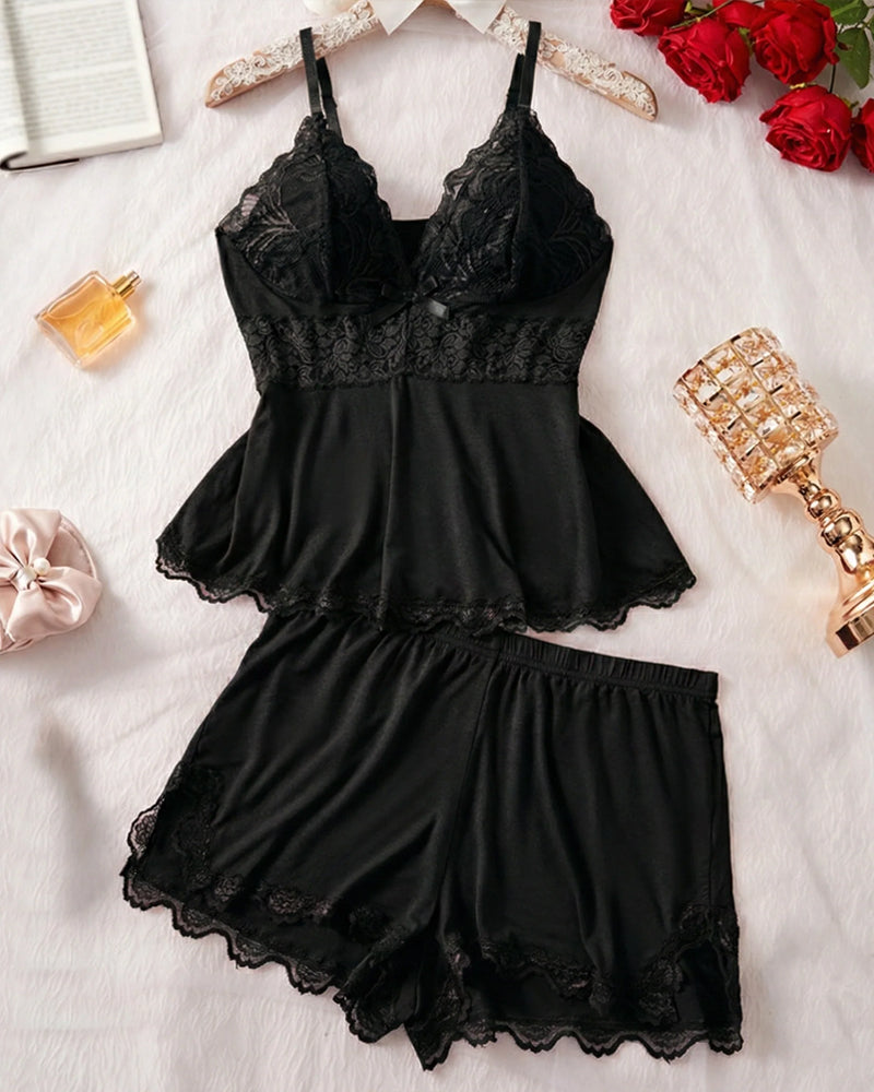 Lace-Trim Flowy Nightwear Cami & Shorts
