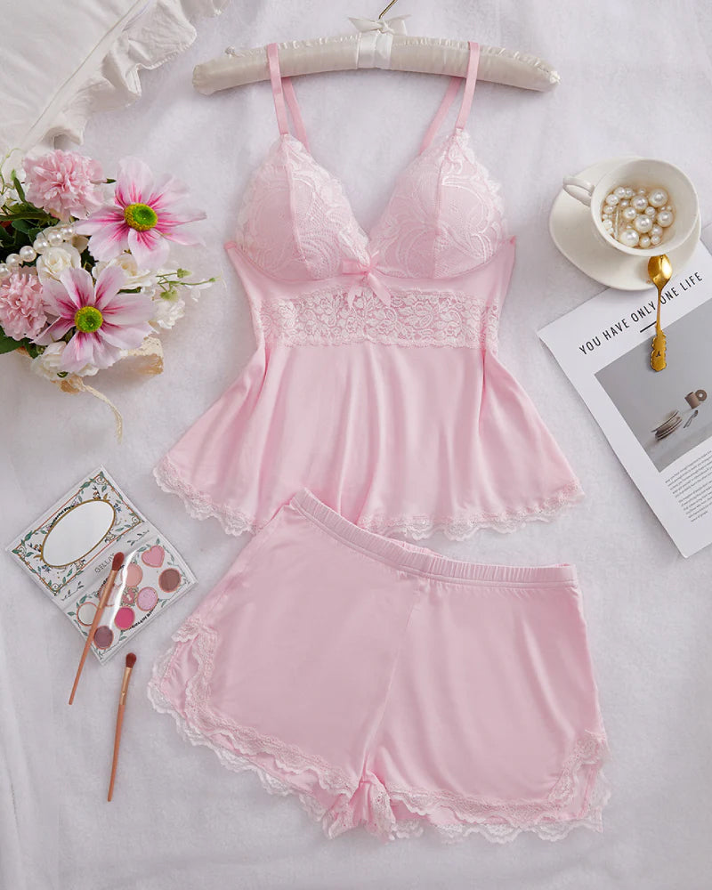 Lace-Trim Flowy Nightwear Cami & Shorts