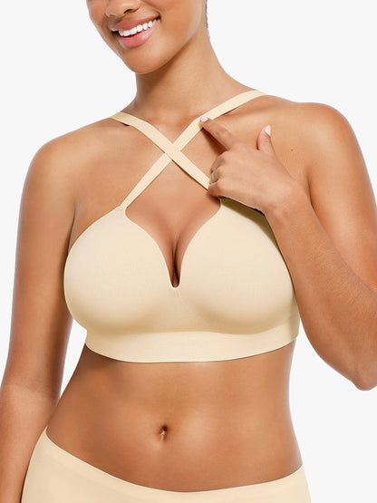 Wireless Seamless Push-Up V-Neck Bra